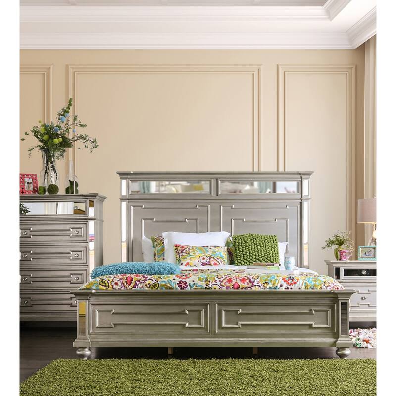 Furniture of America Eaen Modern Silver Solid Wood Panel Bed