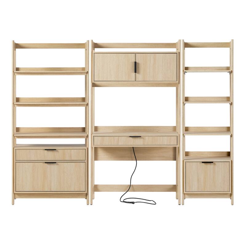 Walker Edison 3-Piece Set Hutch Desk with 1 Narrow and 1 Wide Bookcase