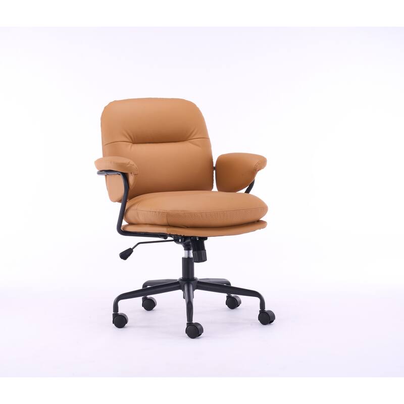 Ergonomic Leather Office Chair with 360°Swivel, Adjustable Height, Reclining Backrest & Breathable Seat - Camel