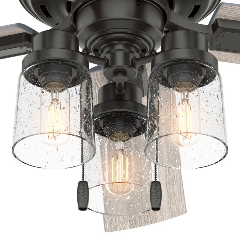 Hunter 52" Hartland Ceiling Fan with 3-Light LED Light and Pull Chains - Farmhouse, Transitional