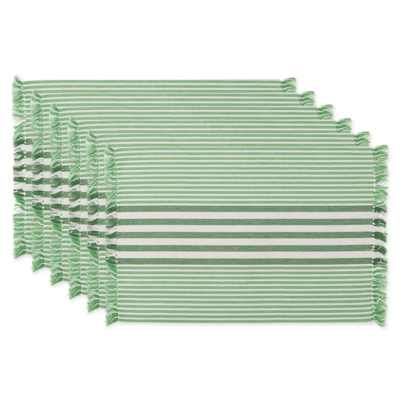 DII Grass Green Stripes With Fringe Placemat (Set of 6) - Placemat Set - Grass Green