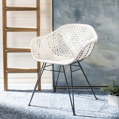 SAFAVIEH Jadis Woven White Leather/Metal Dining Chair - 23.6" x 21.7" x 34"