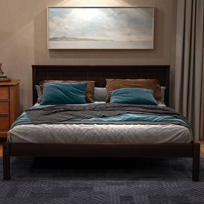 Espresso Full Size Platform Bed Frame with Headboard