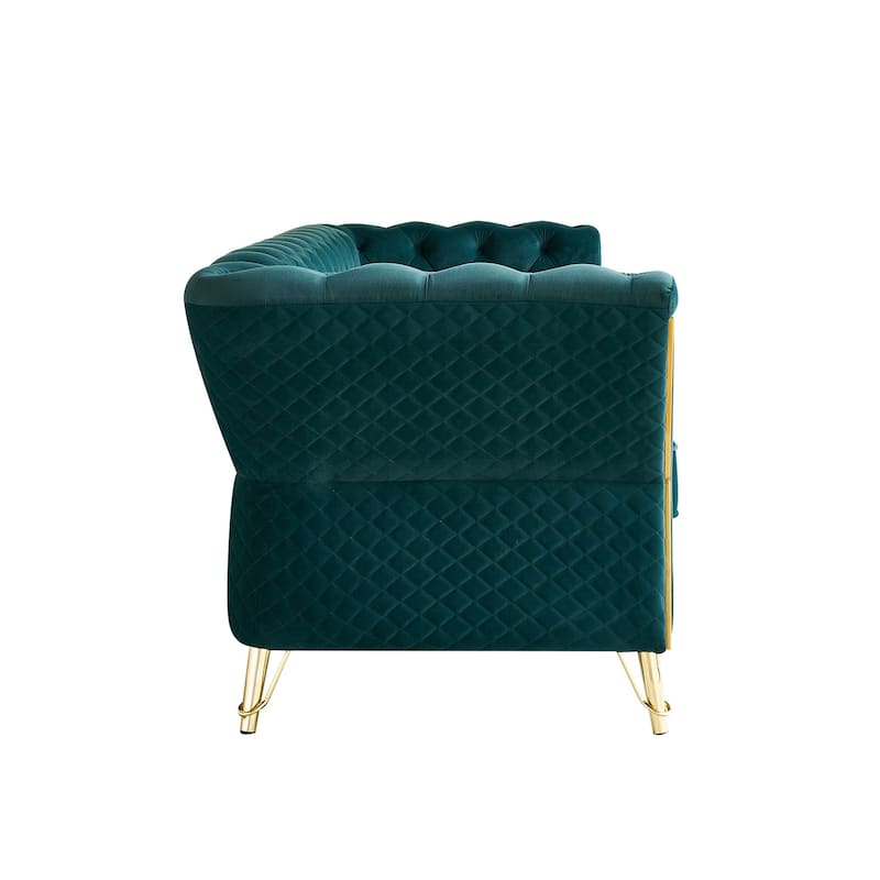 Modern Tufted Velvet Sofa 87.4 Inch For Living Room Green Color