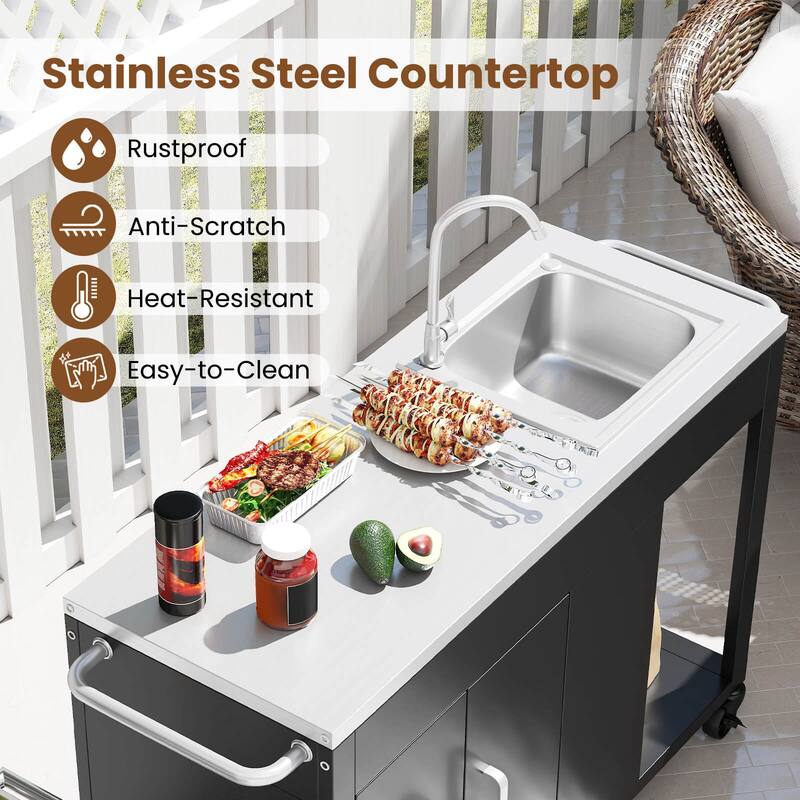 Costway 56" Outdoor Grill Table with Sink & Drainage with Stainless - See Details