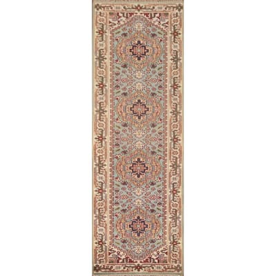 Geometric Heriz Serapi Runner Rug Handmade Blue Wool Carpet - 2'6"x 9'9"