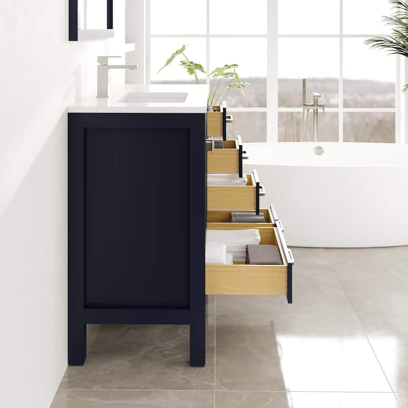 Eviva London 36"W SS Bath Vanity with White Carrara Quartz Top