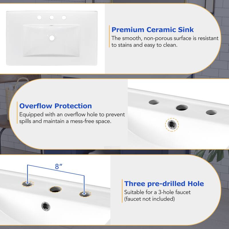 30 in. W x 18.3 in. D x 33.6 in. H Single Sink Freestanding Bath Vanity with White Ceramic Top