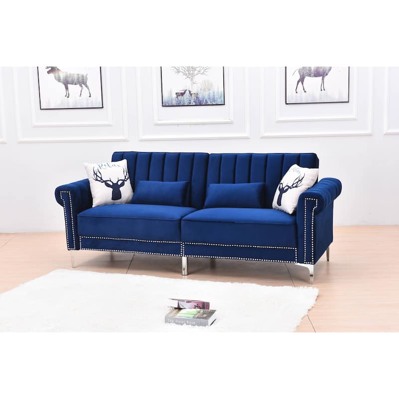 Legend Furniture Covertible Velvet Sofa Bed Sleeper - Blue