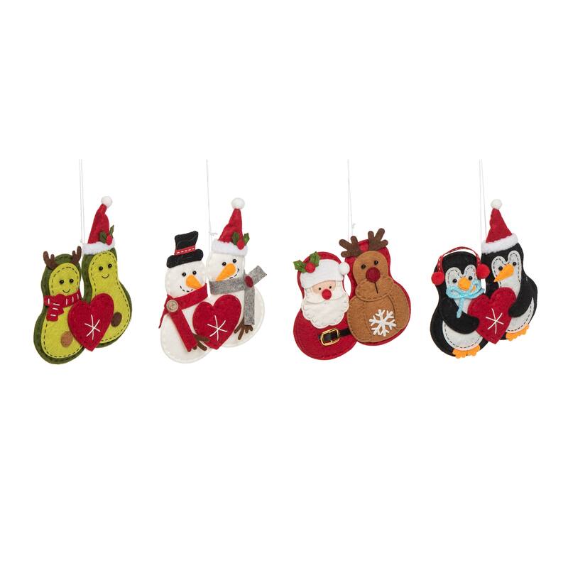 Transpac Felt Holiday Heart Ornament Set of 4 Christmas Home Decorations