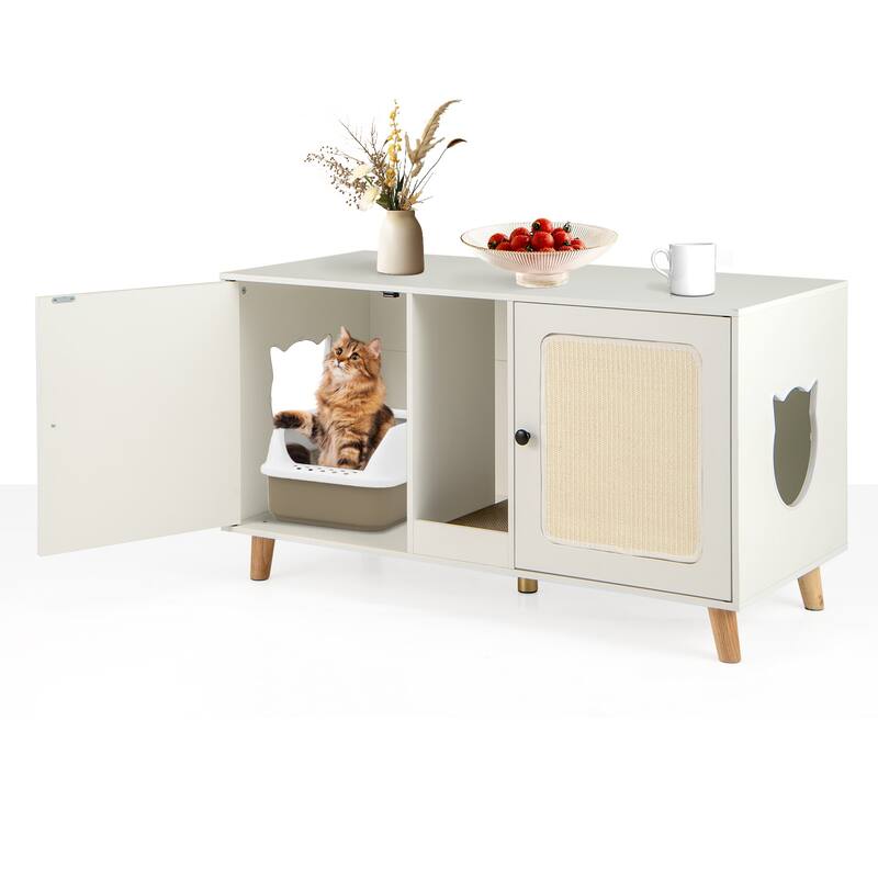 Gymax 43'' Cat Litter Box Enclosure for 2 Cats w/ Double Rooms 2 Sisal