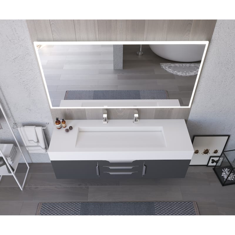 Nile 60" Wall Mounted Bathroom Vanity Set w/ White Top