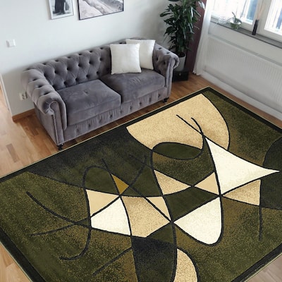 HR Sage Green, Mocha and Multi Color Modern Living Room Rugs-Abstract Carpet Round Oval Swirls Pattern-Shed Free