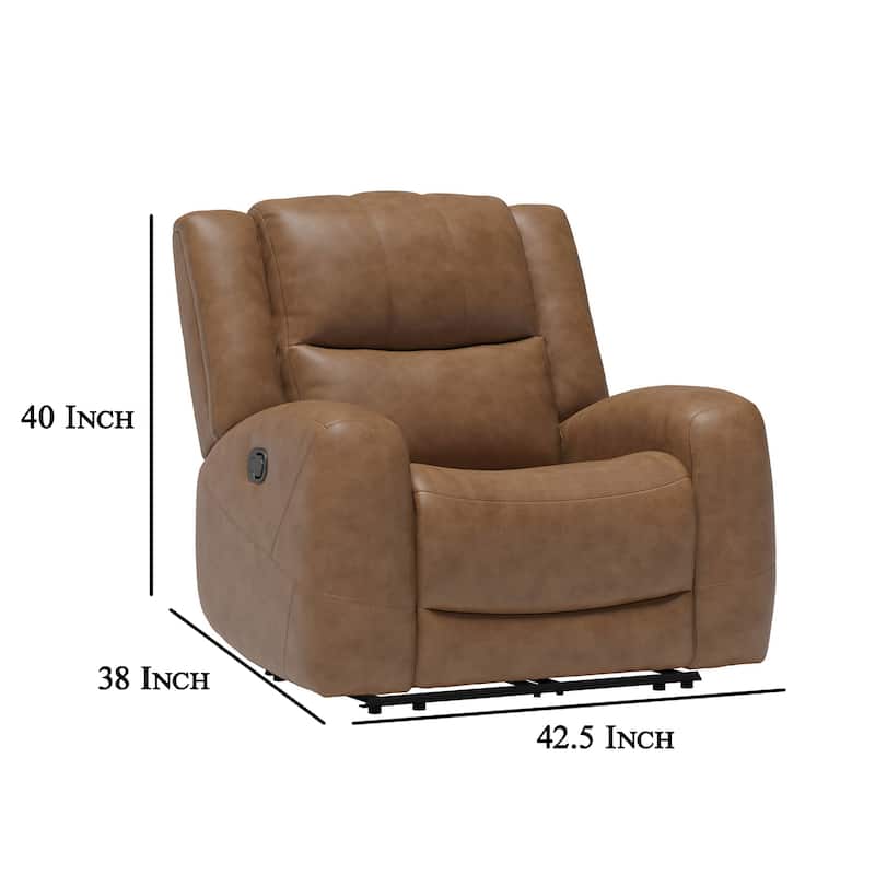 Leos Manual Recliner Chair, Contour Armrest, Wood Frame, Brown Leather