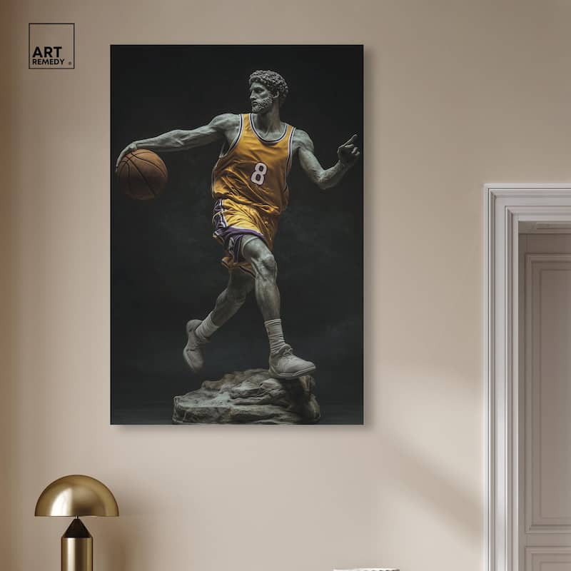 Basketball Yellow Uniform Canvas by Art Remedy, Gallery Wrapped
