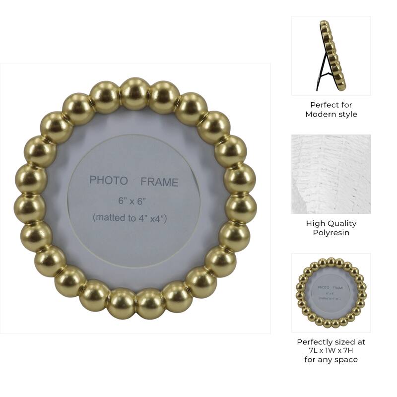 Gold 6x6 in. Glass Matted To 4x4 Beaded Modern Photo Frame