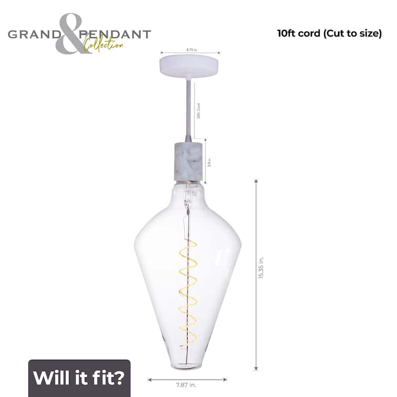 Bulbrite LED Grand Bulb and Pendant Kit Clear Glass 15" Diamond Shaped Bulb