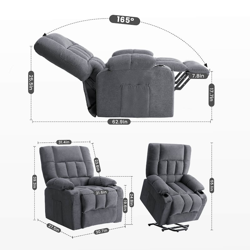 Recliner Chair, Reclining Massage Chair with Heat, Home Theater Seating Electric Power Lift Chair for Living Room