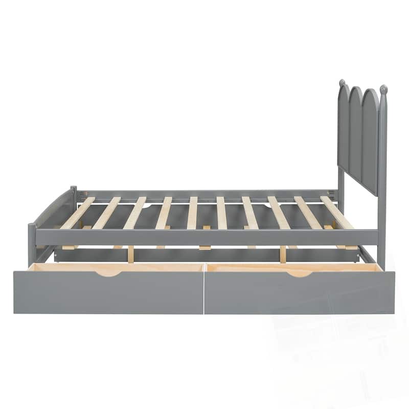 Queen Size Platform Bed With with 2 Big Drawers and Twin XL Size Trundle