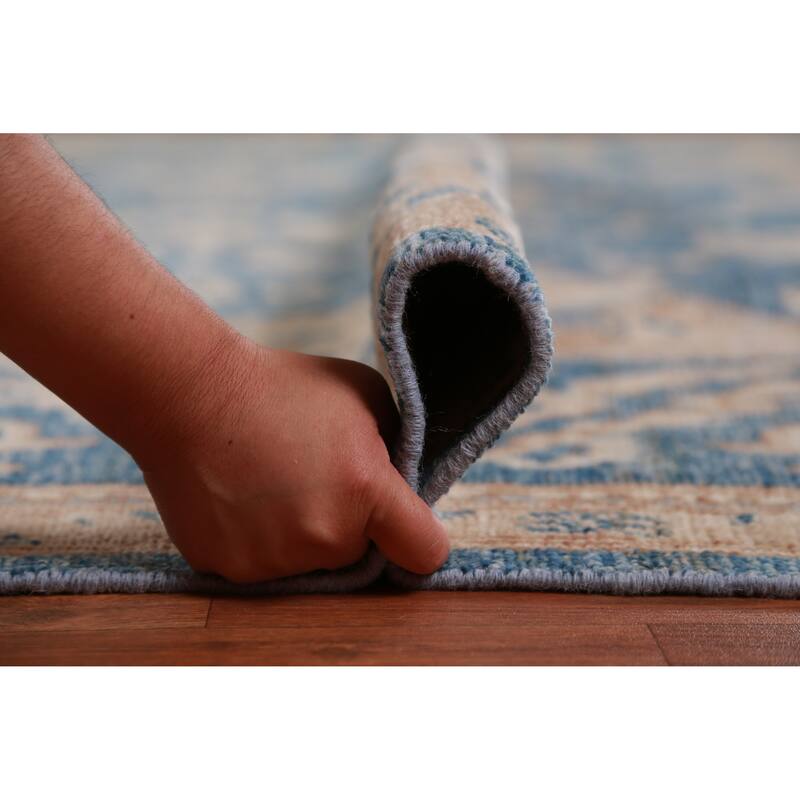 Hand Knotted Oriental 100% Wool Carpet Transitional All-Over Navy Blue & Blues Oushak Area Rug - 13' 11'' X 10' 1''
