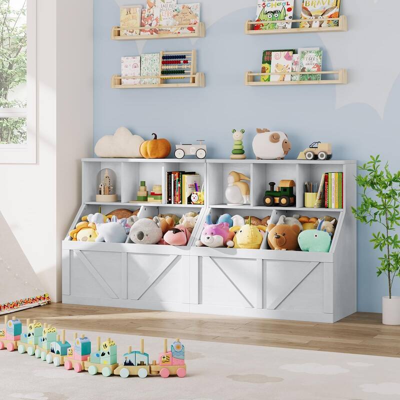 Kids Bookshelf and Toy Storage, Toy Storage Organizer with Storage Cabinet and Toy Shelf, Toddler Book Shelf