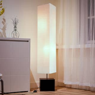 CO-Z 2-Light Holmo Rectangular Wood Floor Lamp with Rice Paper Shade