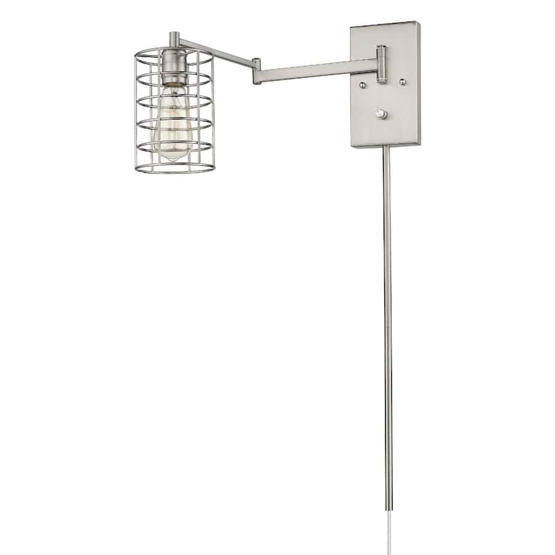 32"H Modern Plug-in Wall Sconce with LED Option and Dimmable Hanging Light Fixture Steel Frame - 32" H x 5" W x 20.75" D - Silver
