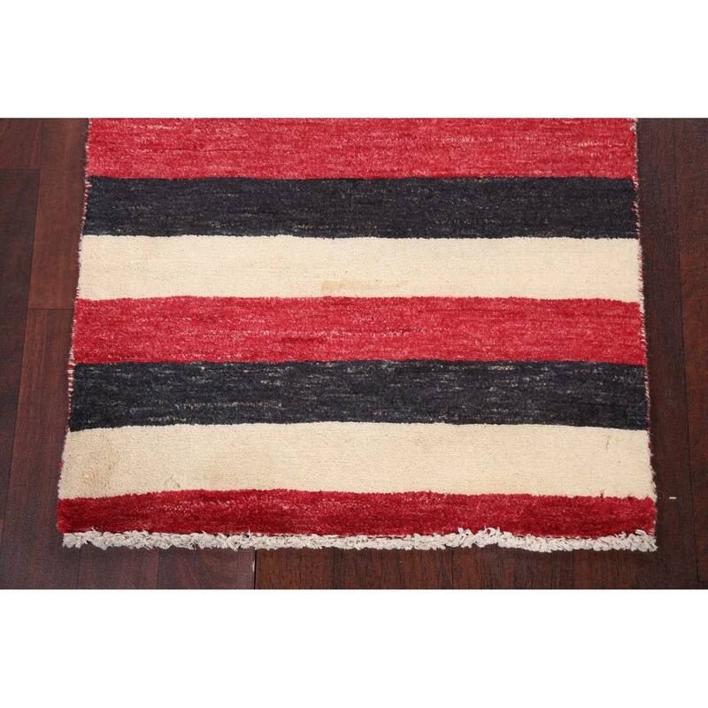 Contemporary Wool Striped Gabbeh Kashkoli Area Rug Hand-knotted Carpet - 2'1" x 3'0"