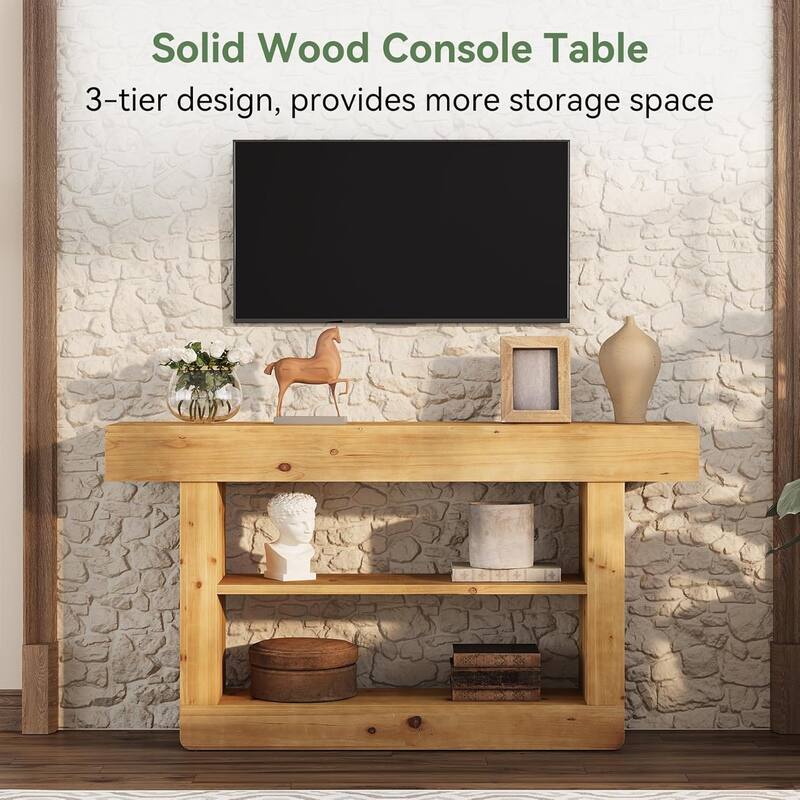 63'' 3-Tier Solid Wood Console Table for Entryway Living Room Hallway