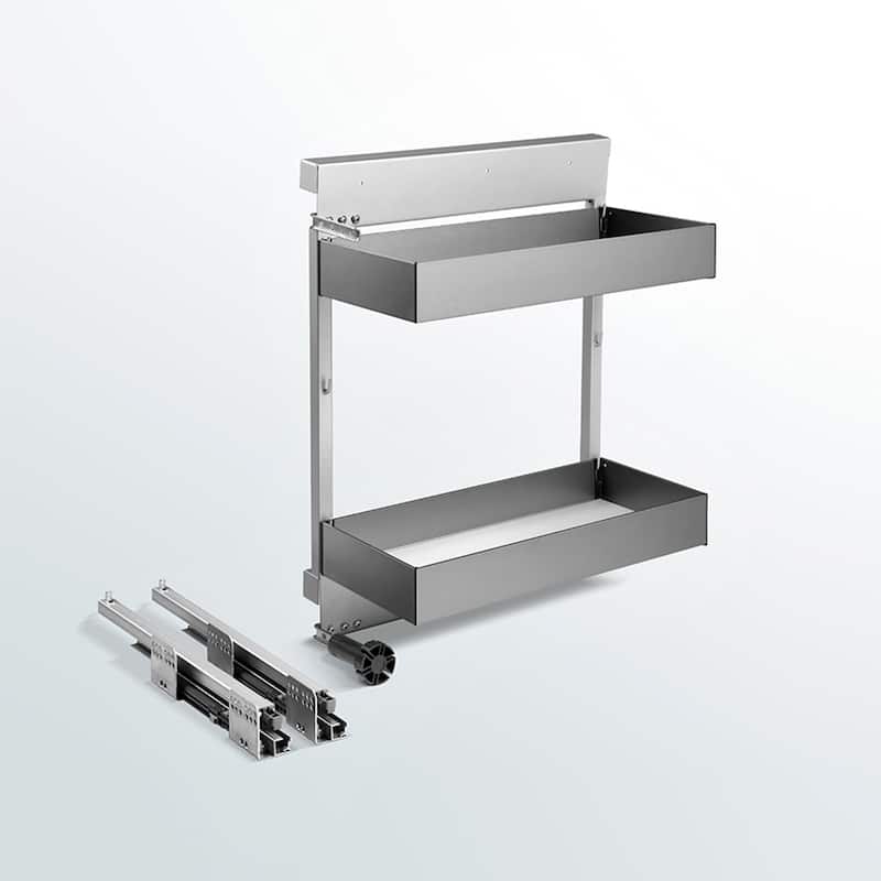 HIGOLD - Shearer 2-Tier Pull Out Spice Rack, Aluminum Storage Shelf for Narrow Cabinet