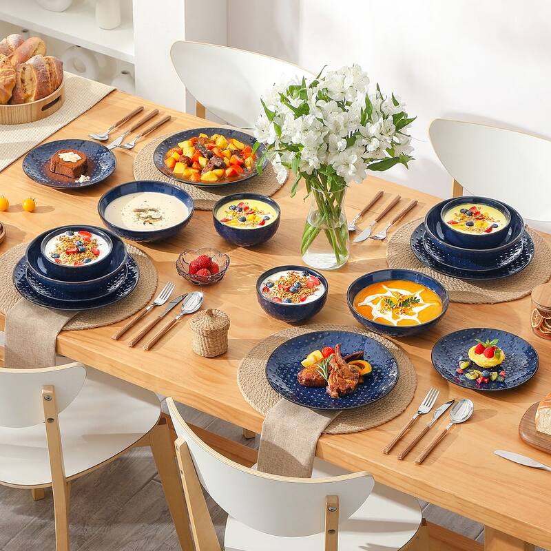 MALACASA LYDIA Embossed Stoneware 16-Piece Dinnerware Set