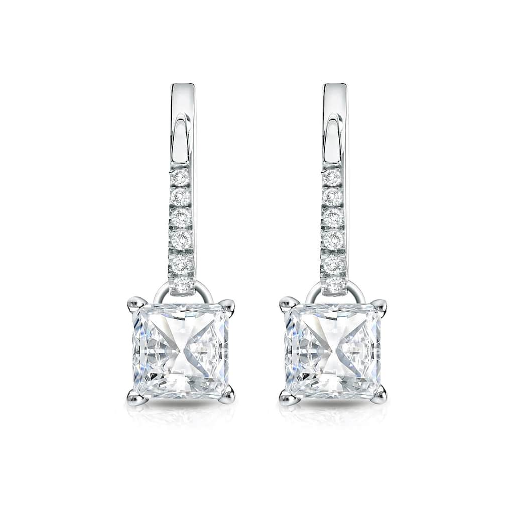 Auriya 14k Gold 1ct TDW Princess Cut Diamond Dangle Earrings by Auriya