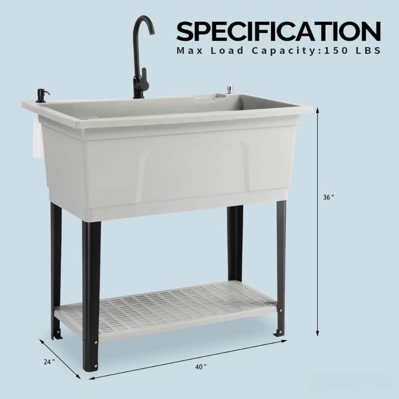 40 In.W Utility Sink Washing Room Sink Big Laundry Tub With Faucet - N/A