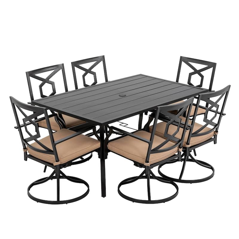 7-Piece Outdoor Iron Dining Set with Umbrella Hole