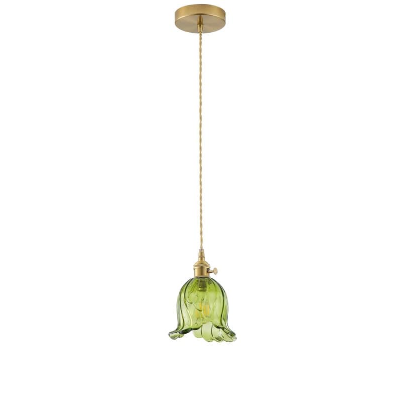 Modern 1 Light Green Stamen Shaped Glass Pendant Light Electroplated Brass Ceiling Fixture