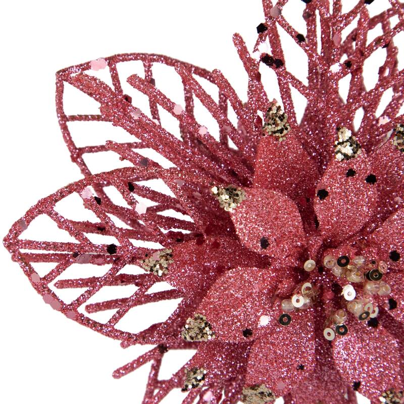 Pack of 4 Glittered Pink Poinsettia Christmas Ornaments 6"