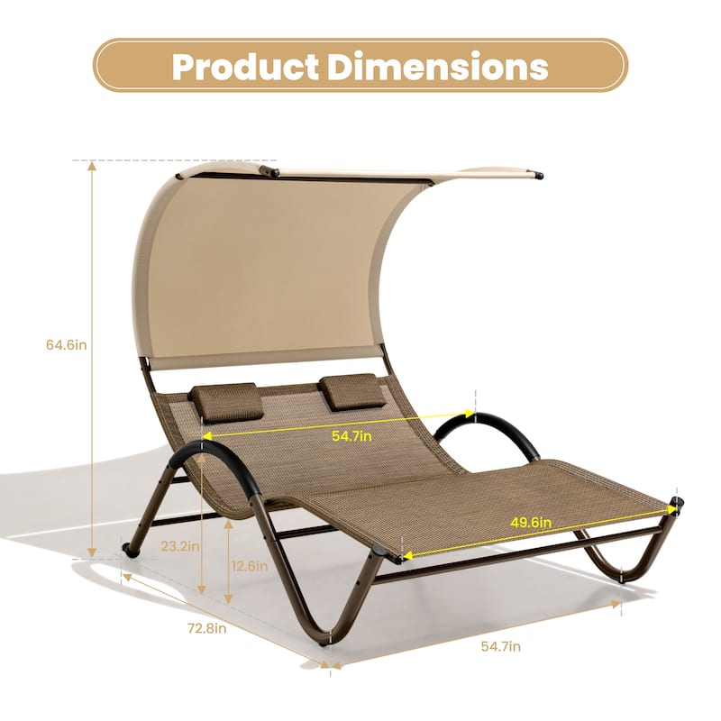Outdoor Patio Double Chaise Lounge Chair - 72.8" D x 54.7" W x 64.6" H