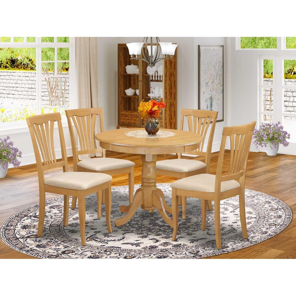 HomeStock 5-Pc Round Natural Oak Finish Solid Wood Top Dining table with 4 Chairs