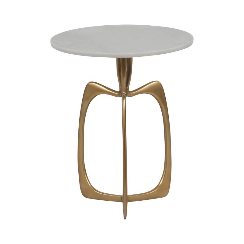 Modern Round Marble Top Accent Side Table with Sculptural Metal Base