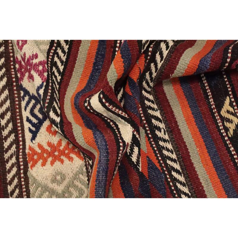 Hand Woven Oriental 100% Wool Carpet Southwestern Tribal Multi-Colored Kilim Area Rug - 8' 6'' X 5' 9''