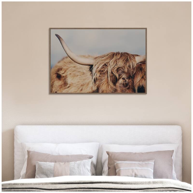 Kate and Laurel Highland Cow IX Close by Laura Evans Framed Canvas Wall Art Print