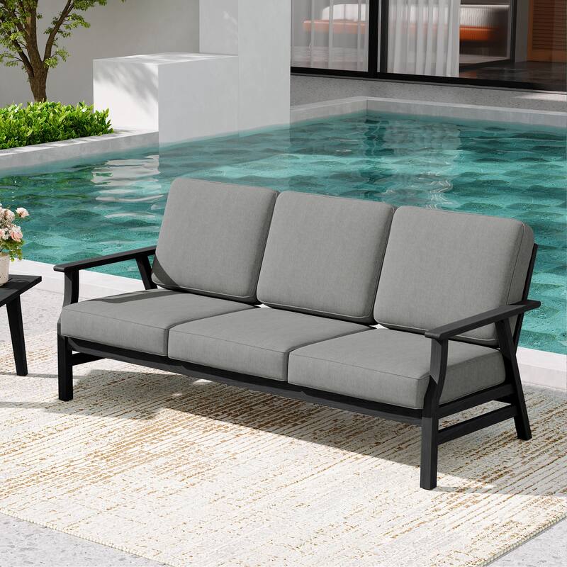 Teak Frame Outdoor Loveseat Daybed with Water-Resistant Cushions.