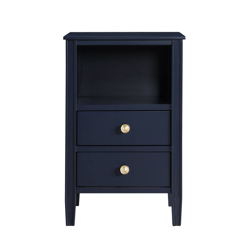 Modern Nightstand with 2 Drawers and Open Shelf Fluted Legs No Assembly