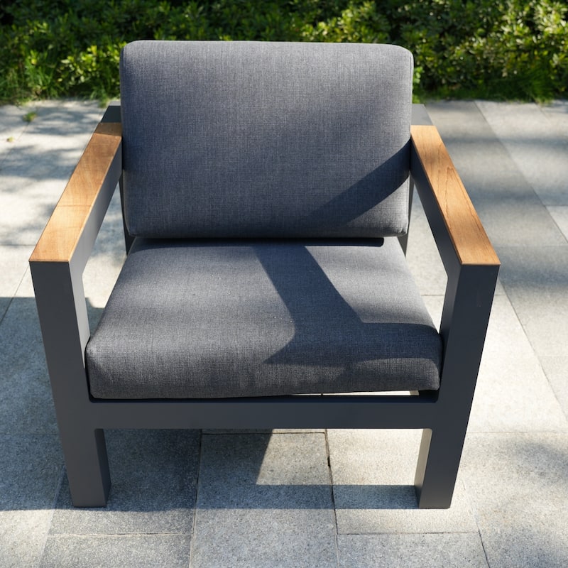 Set of Two Modern Aluminum Grey Upholstered Single Sofa Chairs with Armrest - Grey
