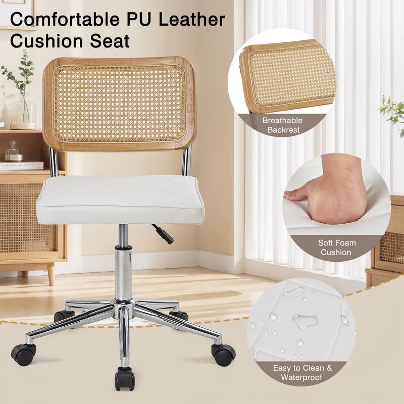 Javlergo Armless Home Office Desk Chair, Height Adjustable PU Leather Computer Task with 360° Swivel Rolling Wheels