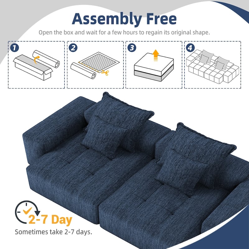 113.39" Chenille 4-Seater Modular Sofa, Sparkling Tufted and Non-Slip Base