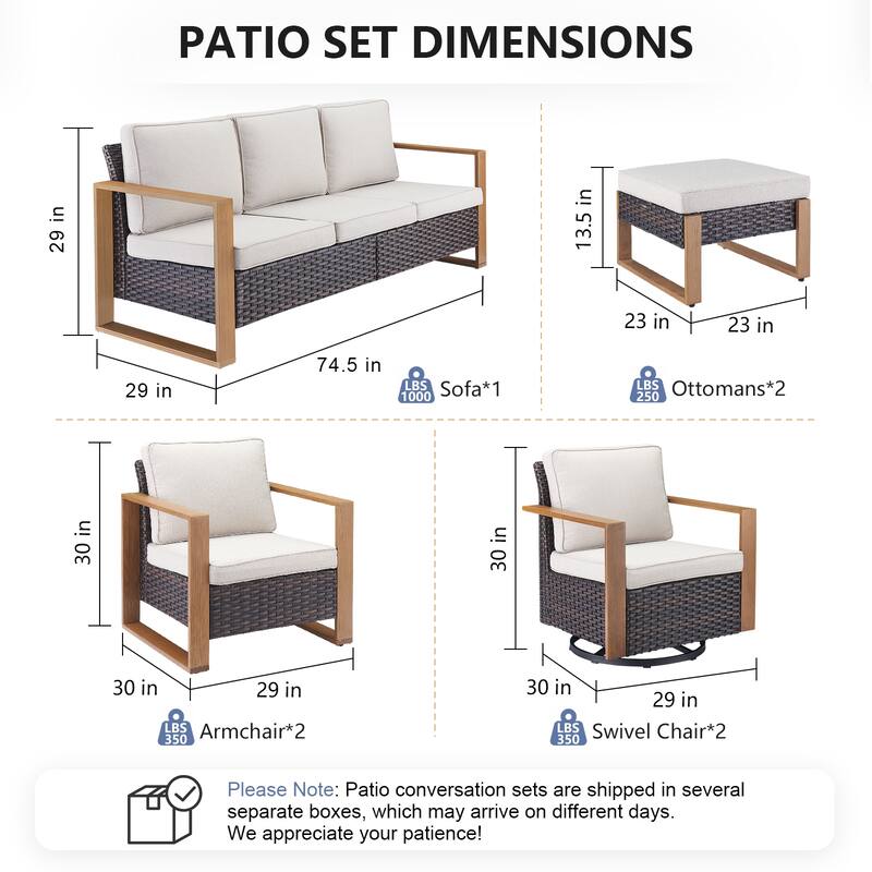 Pocassy 7 Pieces Outoor Patio Sofa Swivel Chair Ottoman Set