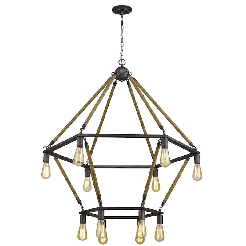 HomeRoots Brown and Black Twelve Light Metal Dimmable Chandelier - 41.13' X '43.38' X '41.13