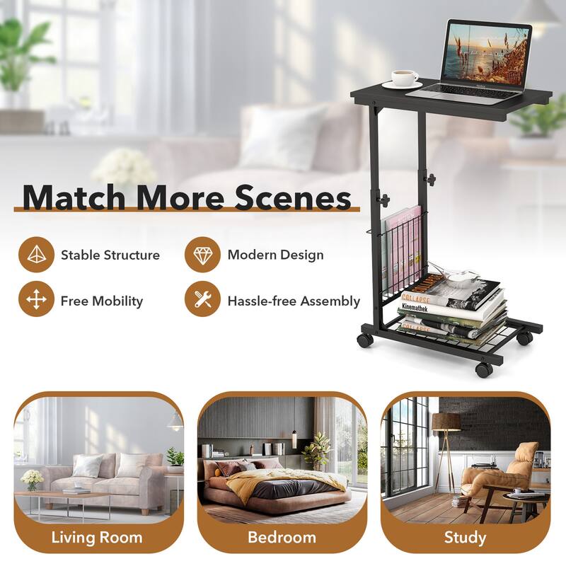 Gymax Set of 2 C-shaped Sofa Side Table Height Adjustable Compact End