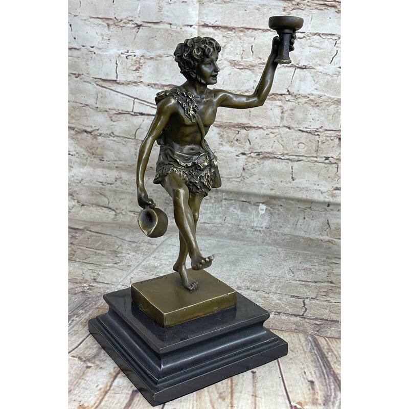 Greek Roman God Of Wine Dionysus Bacchus Bronze Sculpture Statue On Marble Base